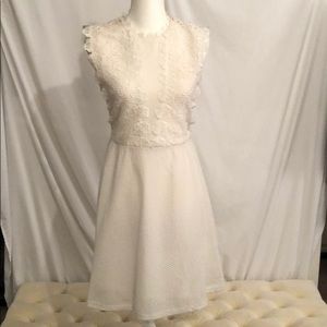 Bebe white crochet detail full skirt lined dress